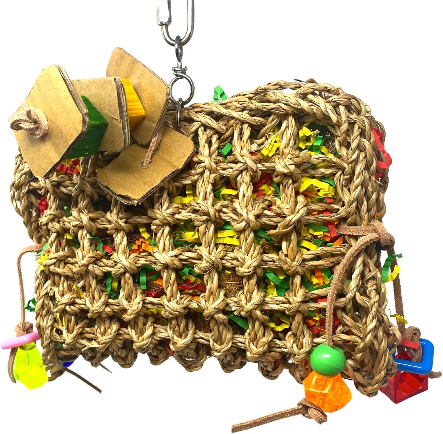 Bonka Bird Toys 2909 Large Seagrass Purse - Natural Eco-Friendly Parrot Cage Toy, African Grey, Macaws, Amazons, and Similar Breed Sizes