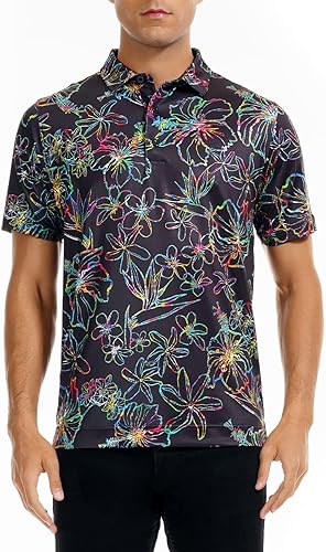 Miniatura 2 de DEOLAX Mens Golf Shirt Performance Moisture Wicking Mens Polo Shirts Fashion Print Dry Fit Polo Shirts Short Sleeve Soft