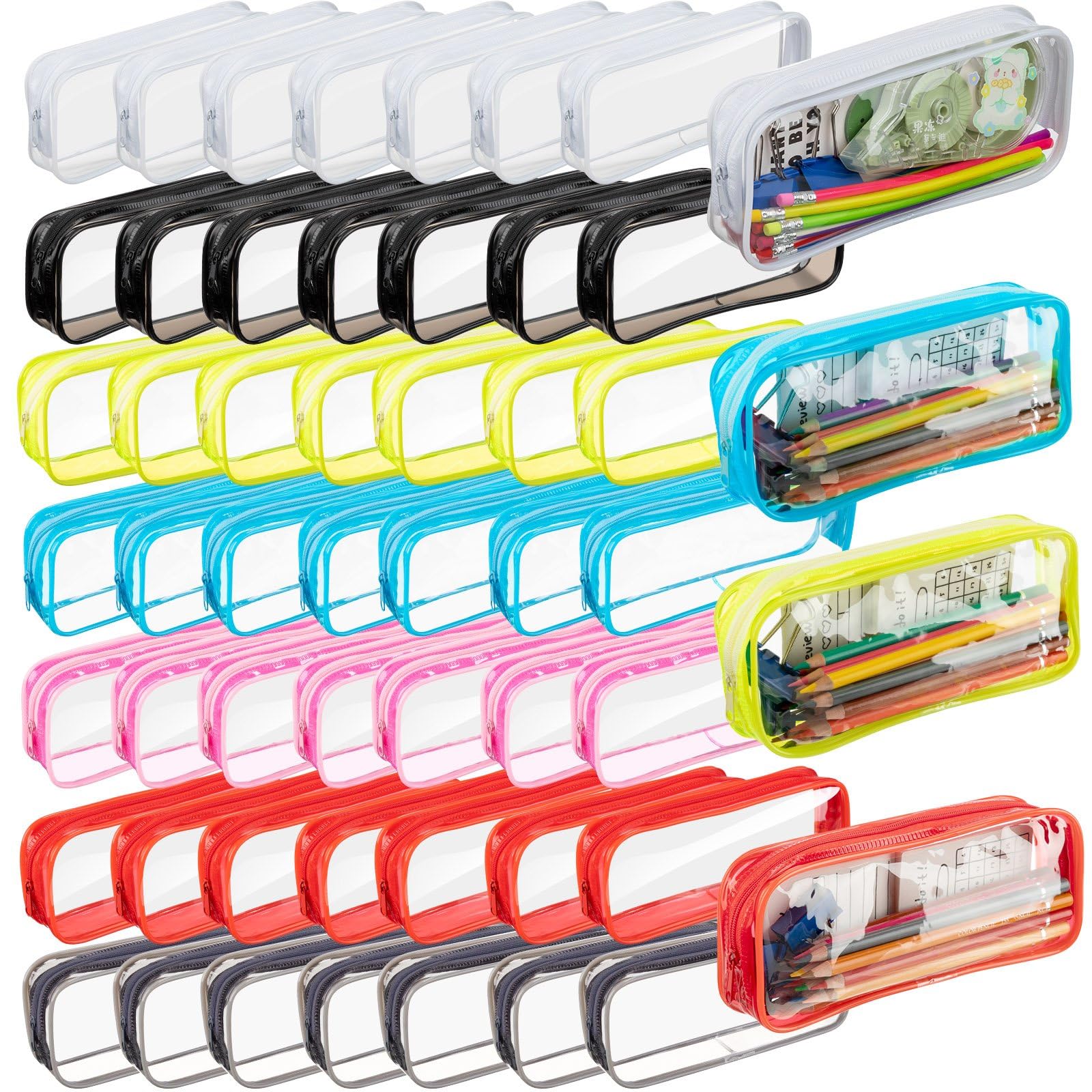 50 estuches transparentes de gran capacidad para exámenes, bolsa de PVC grande con cremallera, bolsa de plástico estético, portátil, bolsa de aseo de viaje para oficina, papelería, almacenamiento de