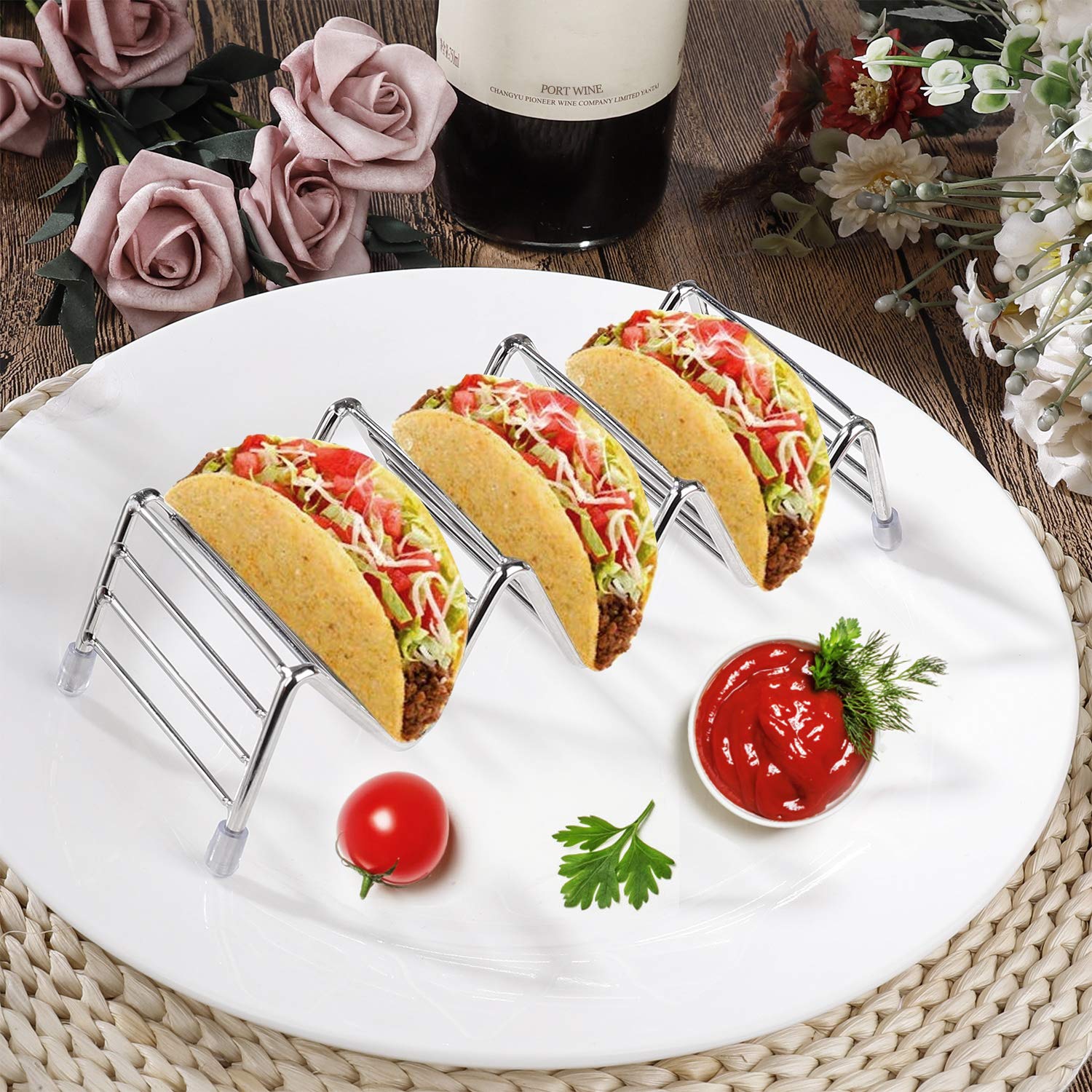 PIQIUQIU Taco houder, 2 stuks Taco standaard van 304 roestvrij staal met handgrepen, vaatwasmachinebestendig, tortilla-houder voor taco's sandwiches worsthouders PIQIUQIU Taco houder, 2 stuks Taco standaard van 304 roestvrij staal met handgrepen, vaatwasmachinebestendig, tortilla-houder voor taco's sandwiches worsthouders