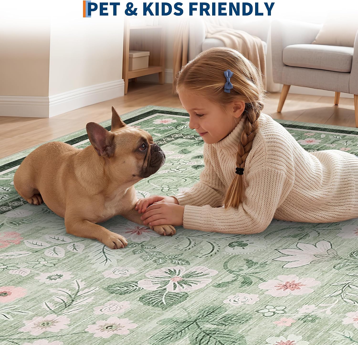 GarveeHome 2x6 Runner Rug for Hallway Washable Kitchen Rugs Non Slip Backing Runner Rugs Indoor Soft Stain Resistant Low Pile for Bedroom Entryway Laundry Green