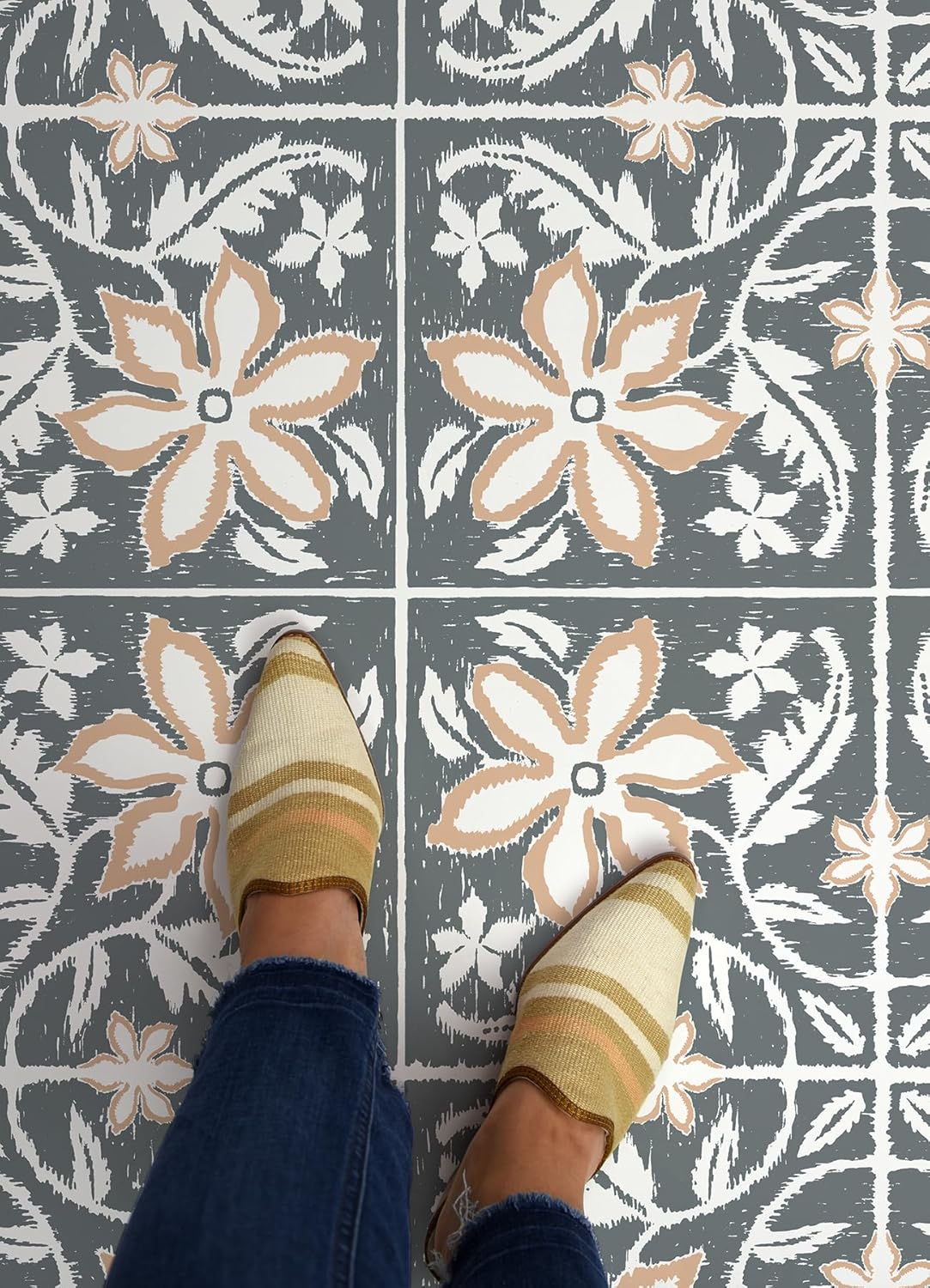FloorPops Lillium Blue Peel and Stick Floor Tiles, FP6302