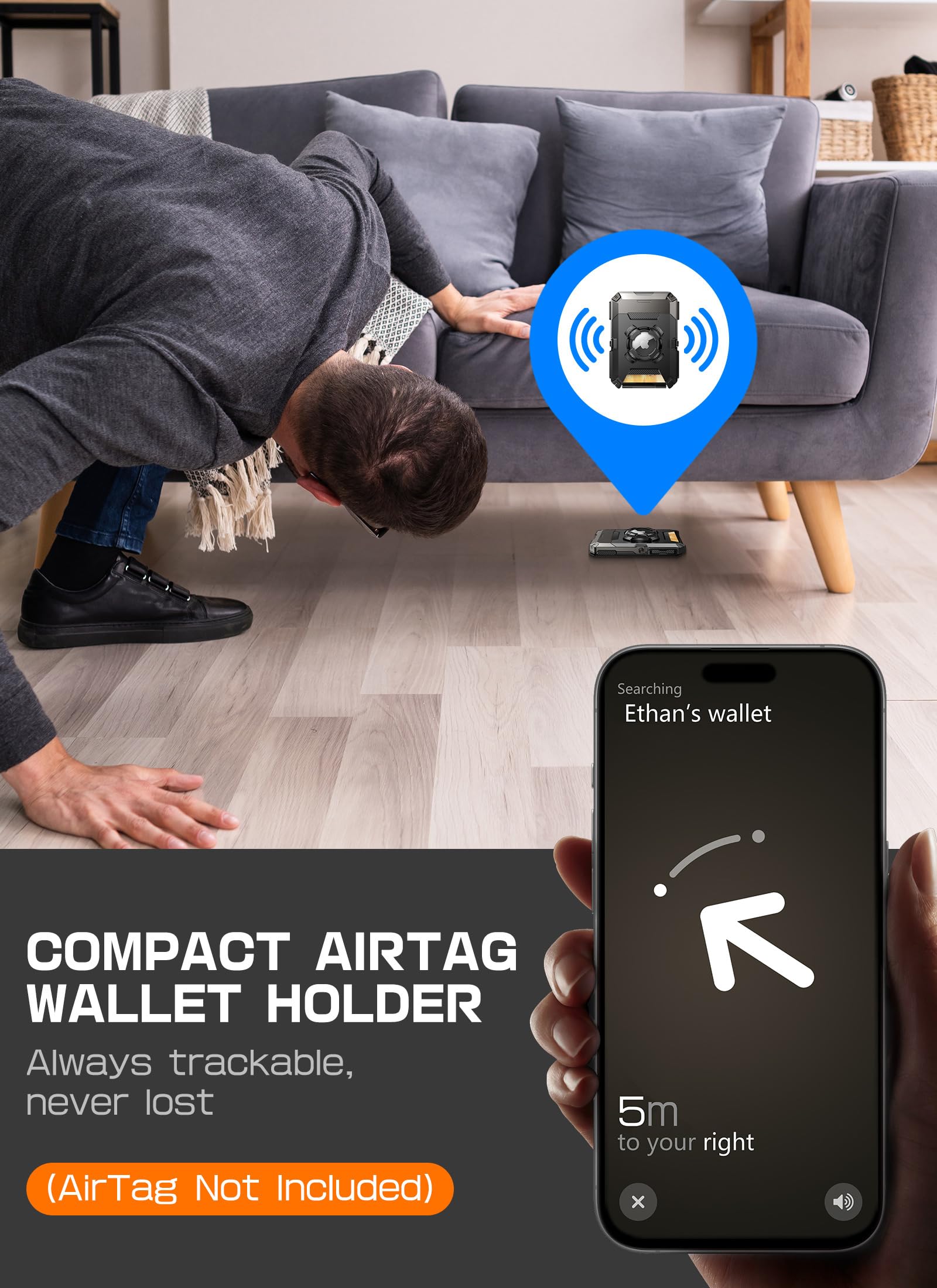 SUPCASE Portfel MagSafe z uchwytem na AirTag, magnetyczny portfel Airtag dla mężczyzn, [mieści 5 kart] [Regulowany stojak] [Blokowanie RFID] Statyw na karty telefoniczne do iPhone'a serii 17/16/15/14
