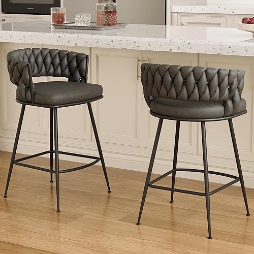Miniatura 6 de BFZ 24inch Bar Stools Set of 2, Counter Height Bar Stools, Suede Fabric Bar Chairs with Woven Back and Footrest for Kitchen Island, Cafe, Pub, Bar