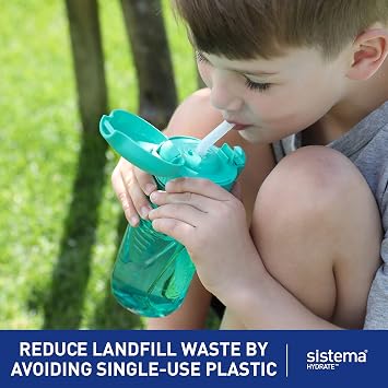 Sistema Hydrate Quick Flip Water Bottle | 520 ml | Sports Water Bottle with Straw | Kids Water Bottle in Assorted Colours