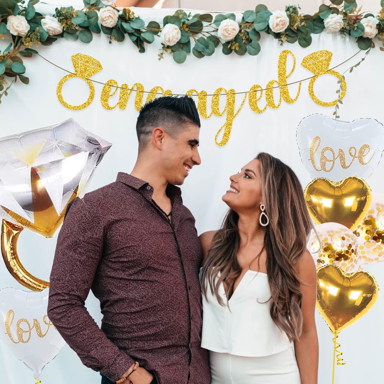 Sparkly Gold Engagement Decorations - Engaged Banner, Cake Decorations, Confetti, Ring Balloons for Wedding Party Decor - Image 3