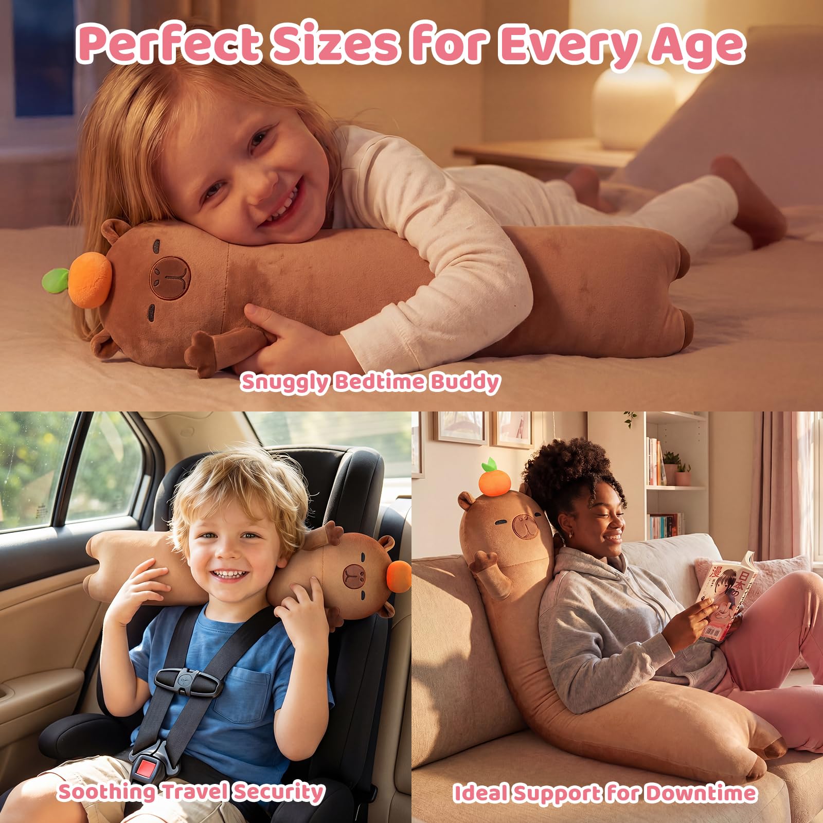 Mewaii 50CM Kuscheltier Capybara Plüschkissen Stofftiere Lang Plüschtier Ausgestopftes Tier Spielzeug Kuschelkissen Geschenk Plüschkissen Kinder Seitenschläferkissen Tier