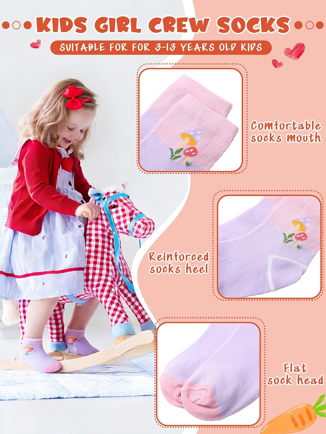 Fourluoo 30/60 Pairs Kids Boys Girls Socks Sport Round Neck Boys Girls Dress Cotton Crew Socks for Toddler Kids Children