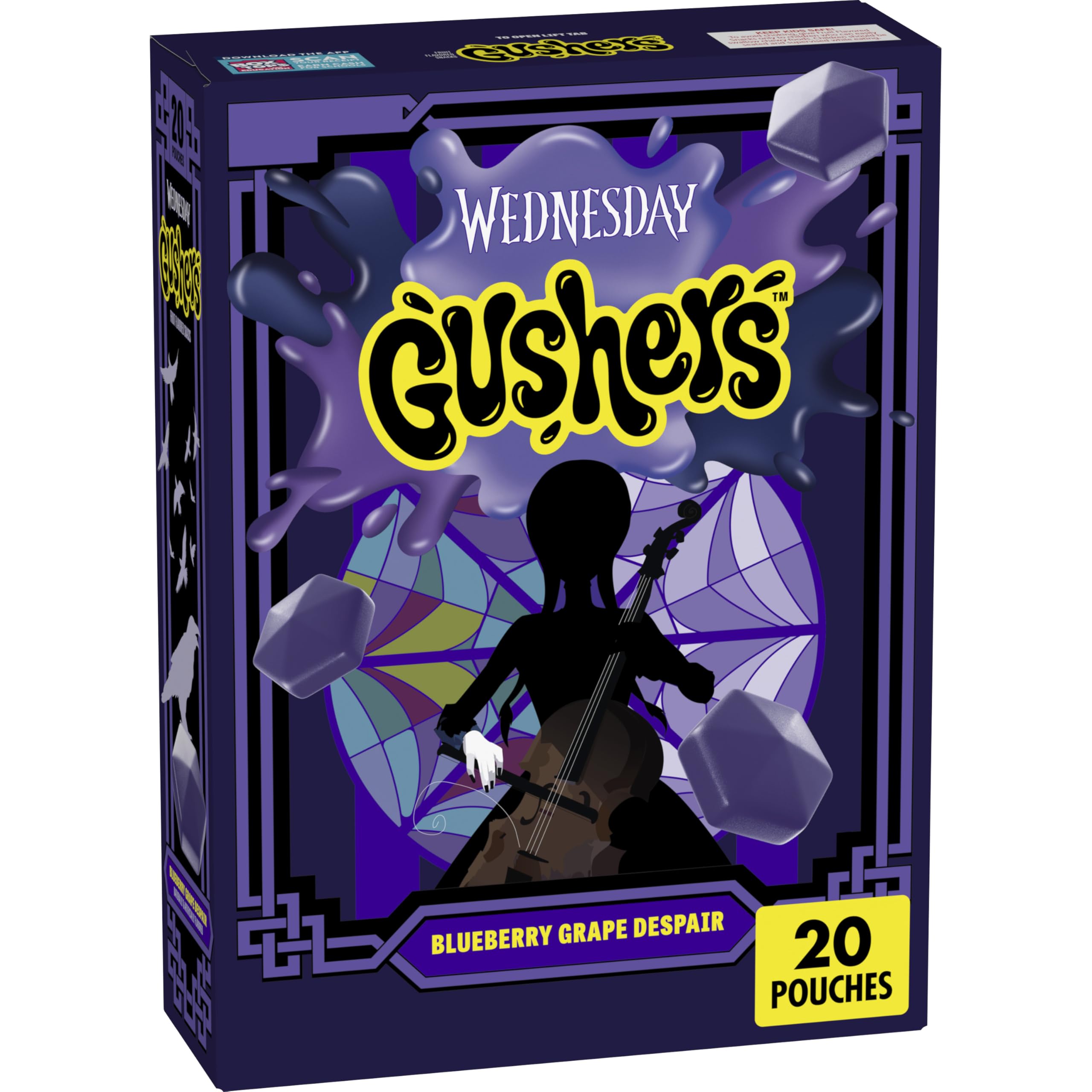 Gushers Wednesday TV Series Fruit Flavored Snacks, Blueberrry Grape Despair, 20 Pouches, 16 oz
