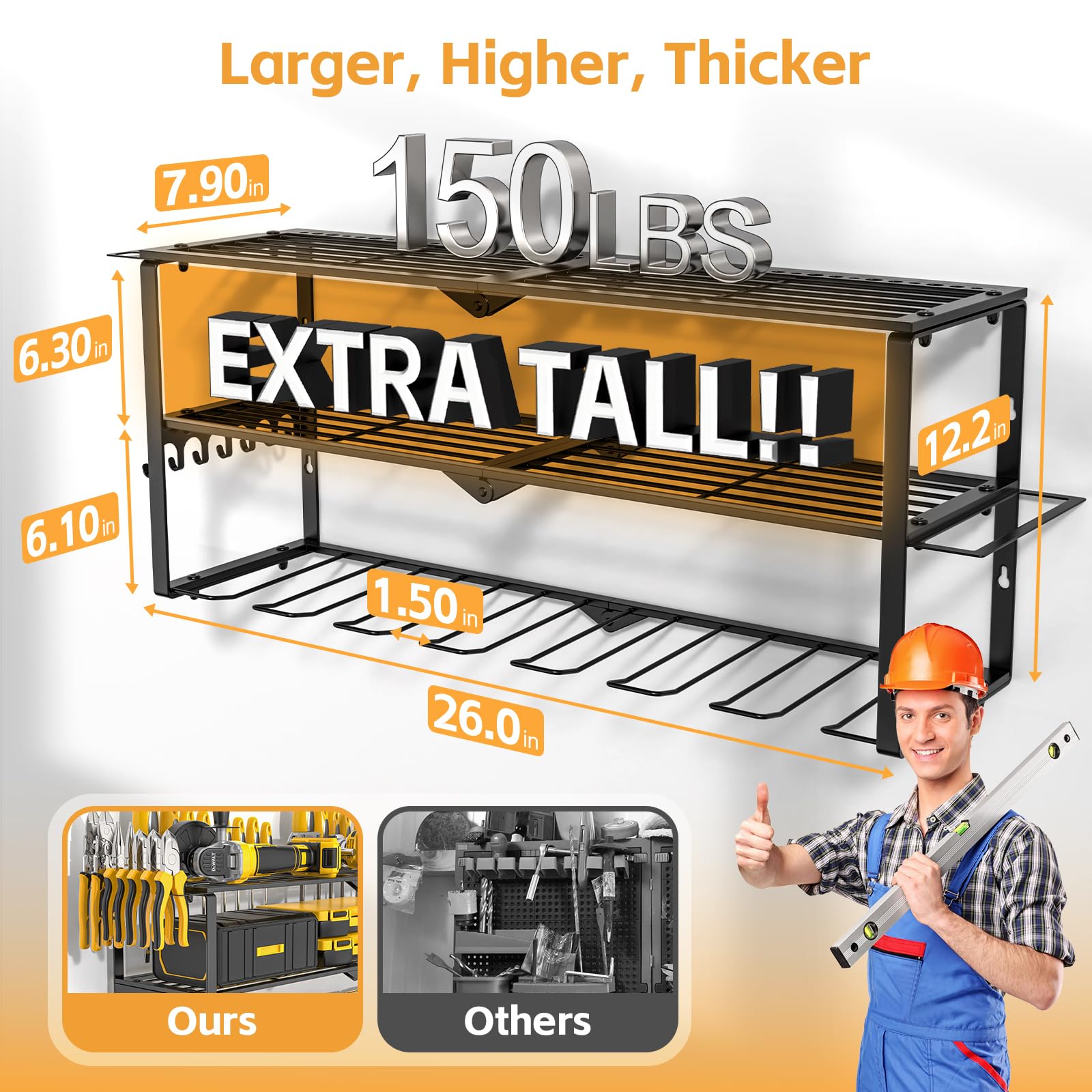 Organiseur mural pour outils électriques sans fil, installation rapide de 15 minutes en métal, organiseur de rangement pour outils de garage, 3 couches, 7 perceuses, support mural pour organisation de