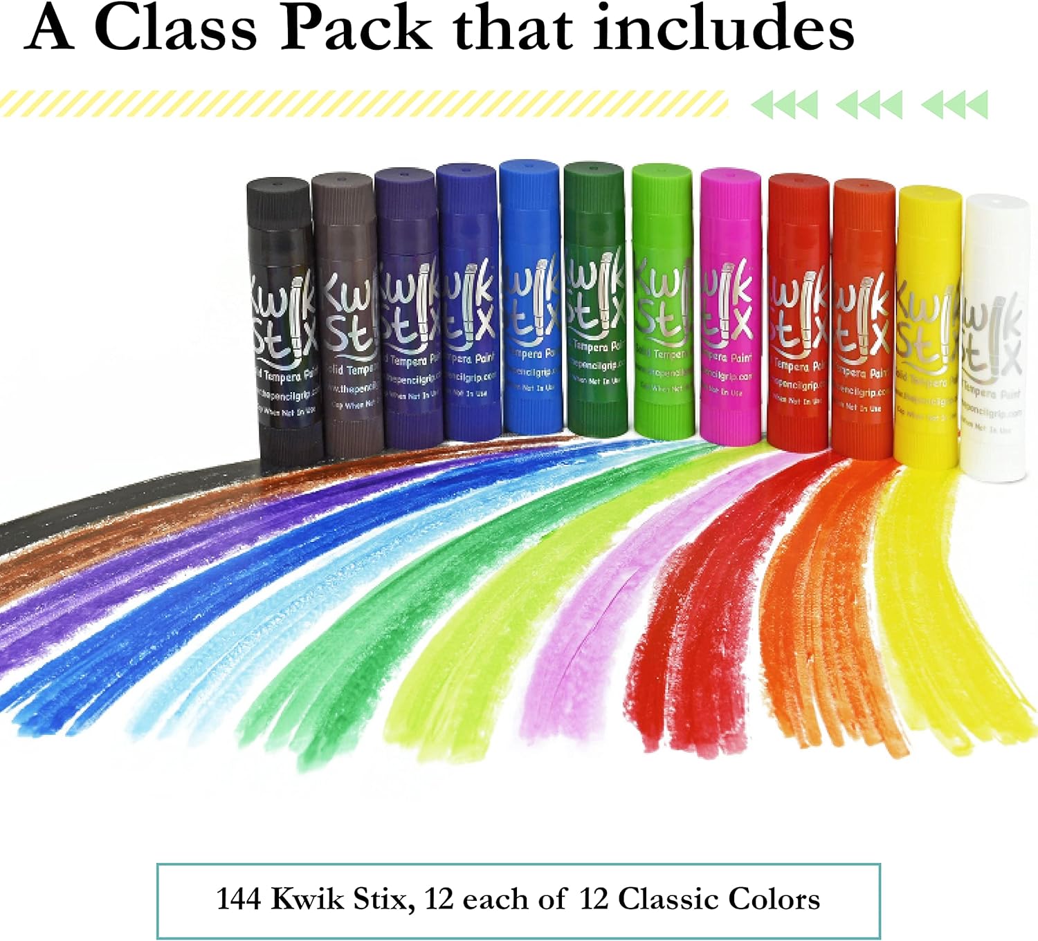 The Pencil Grip Kwik Stix Tempera Paint Pens, Super Quick Drying, Assorted Metallic and Classic Colors, 144/72 Count - TPG-644/629
