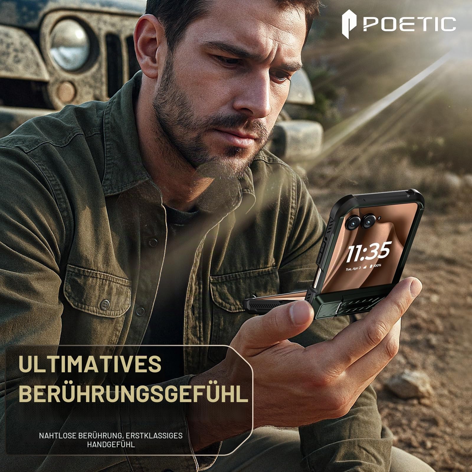 Poetic Spartan Schutzhülle für Motorola Moto Razr 50 Ultra 2024, [Ständer], [Scharnierschutz], robuste, stoßfeste Schutzhülle mit Ständer, Metallic-Grün