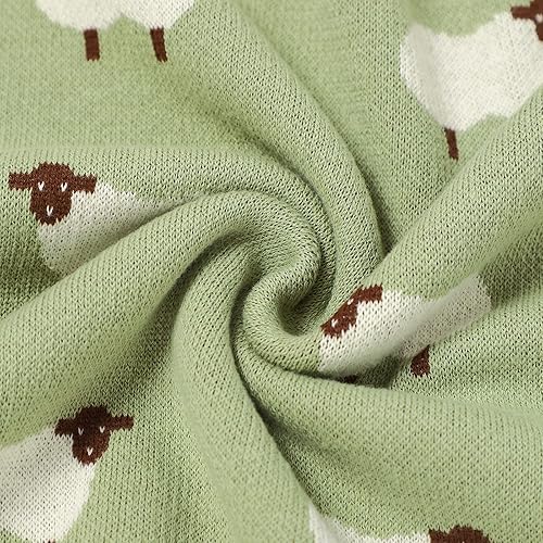 Miniatura 5 de mimixiong Manta de bebé tejida 100% algodón para niños y niñas con lindas ovejas tamaño 30 x 40 pulgadas, color verde claro