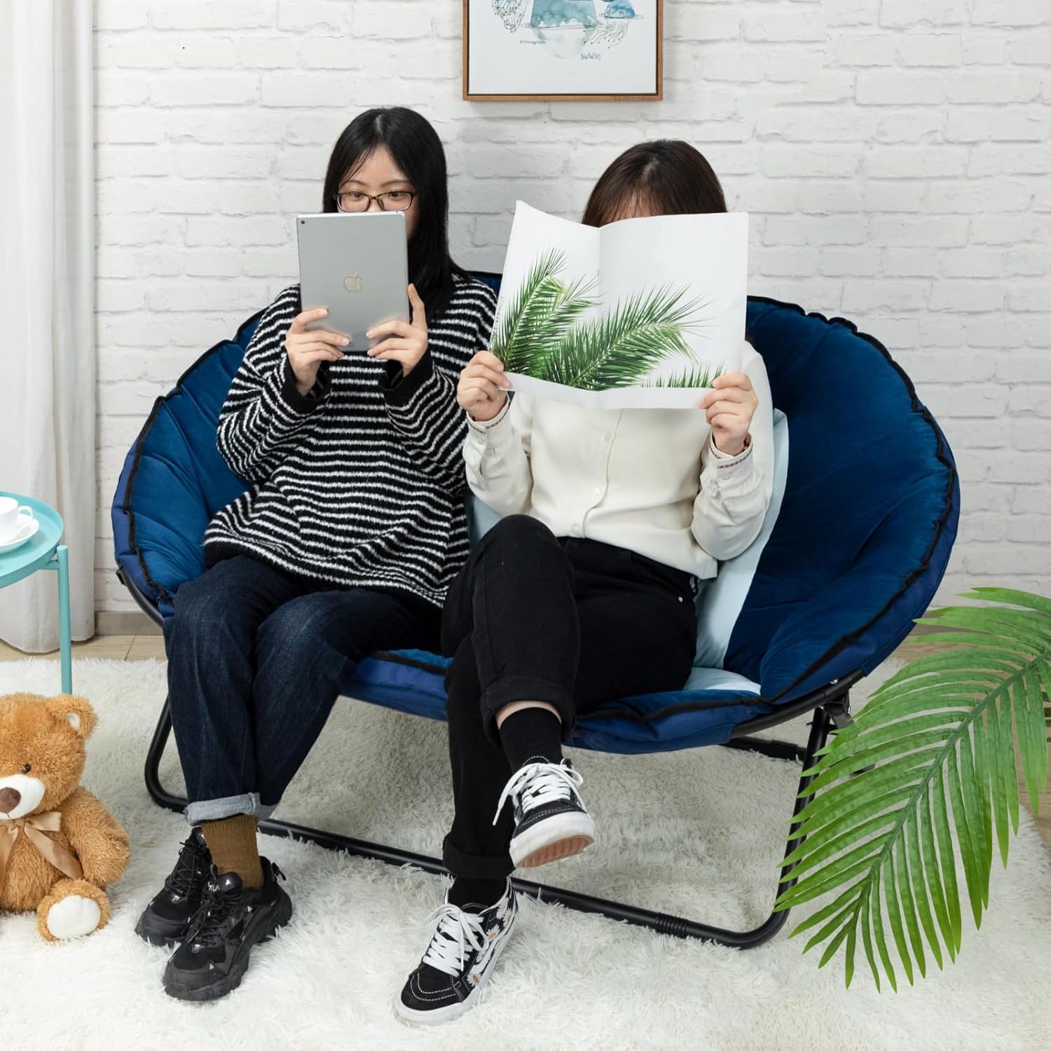 HollyHOME Modern 2Seat Loveseat Large Moon Chair, 2 People Folding Saucer Lazy