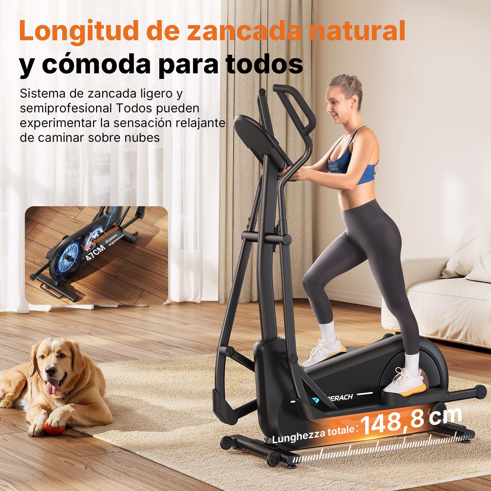 MERACH Cyclette Ellittica per Casa con Lunghezza Passo di 47cm, Ellittiche Ultra Silenzioso Resistenza Magnetica 8 Livelli, Allenamento di Resistenza Efficace, App Proprietaria, Carico Fino a 180kg