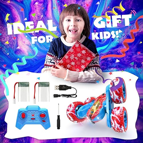 Miniatura 7 de Auto RC para niños de 3, 4, 5, 6, 7, 8, 9, 10, automóvil de control remoto de araña, giro de 360, 4WD, rápido acrobacia, auto RC con headligh,