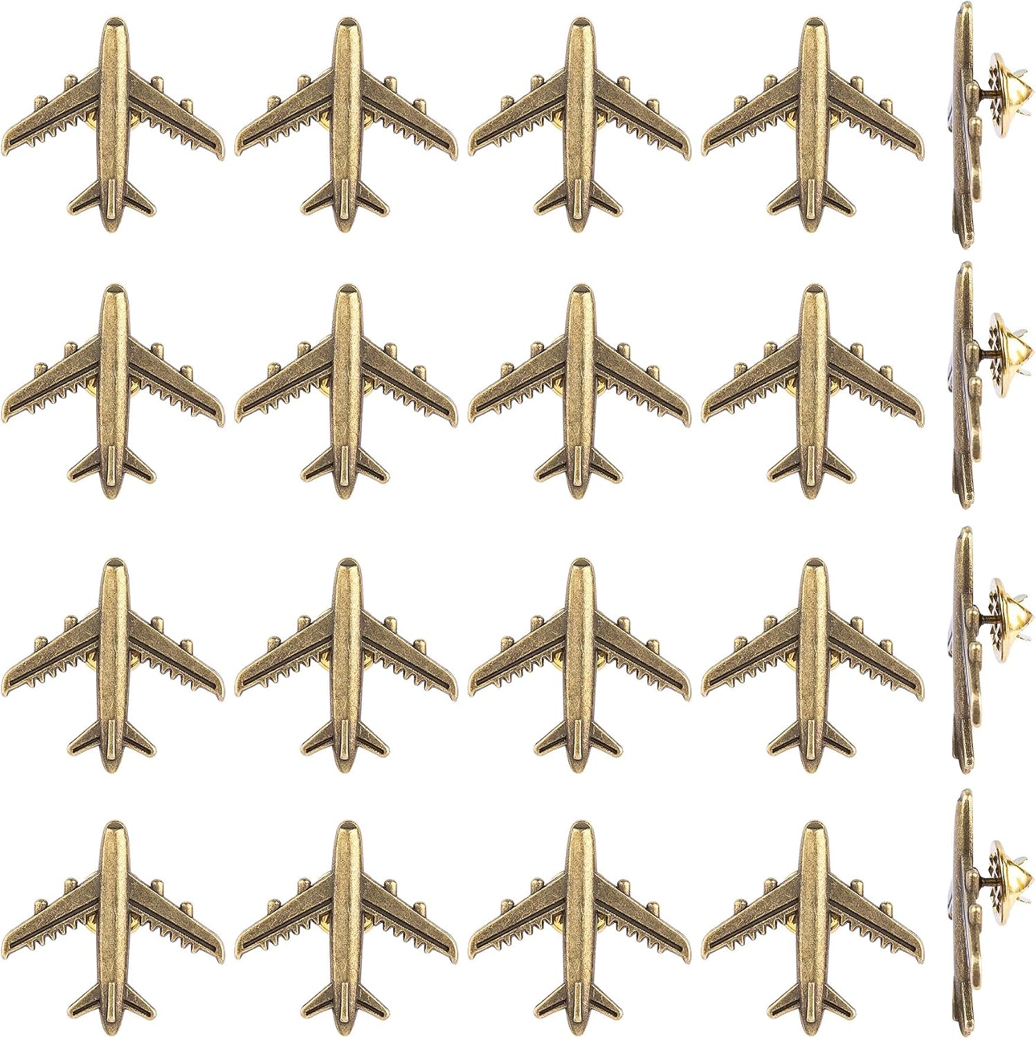 Framendino, 20 Pack Airplane Lapel Pins Plane Flight Brooches Vintage for Women Men Suit Shirt Hat Accessories (Bronze)