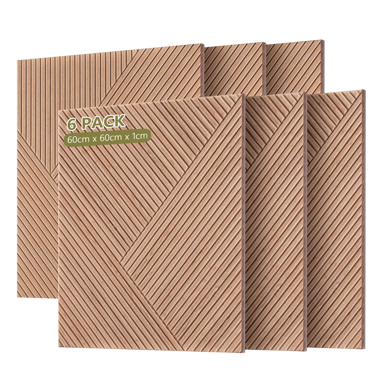 JAMELO Paneles acústicos grandes, 6 unidades, 60 x 60 cm, paneles de aislamiento acústico con estampado de madera, autoadhesivos, absorbentes acústicos, paneles de pared 3D en fieltro para estudio y
