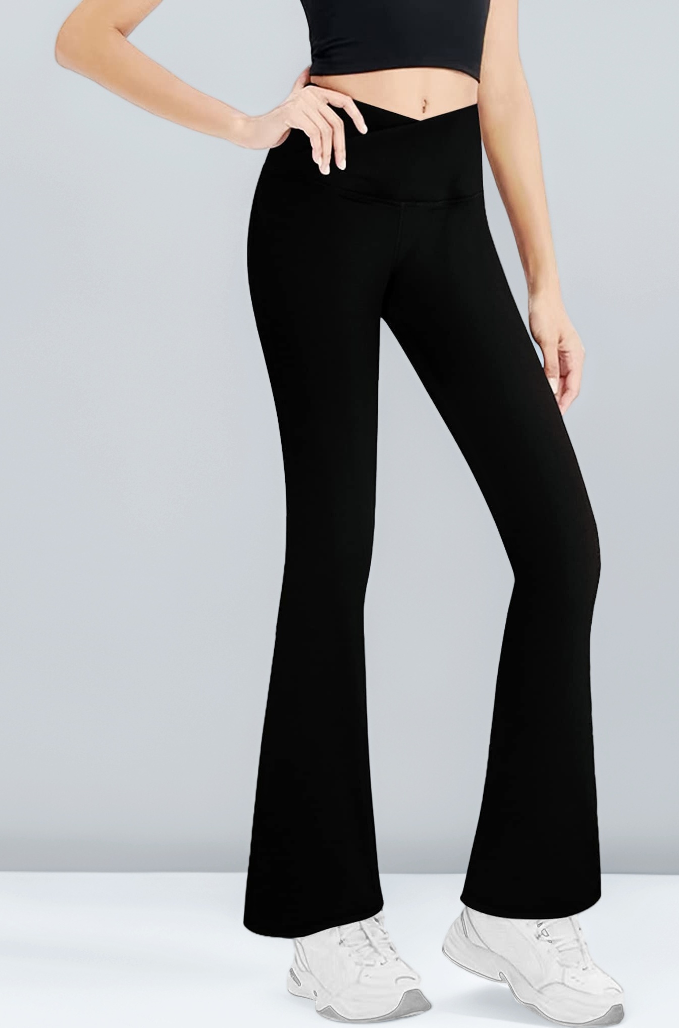 Girls' Leggings Cross Flare Pants Black High Waist Soft Stretchy Full Length Yoga Bootcut Pants for Kids Teens Dance