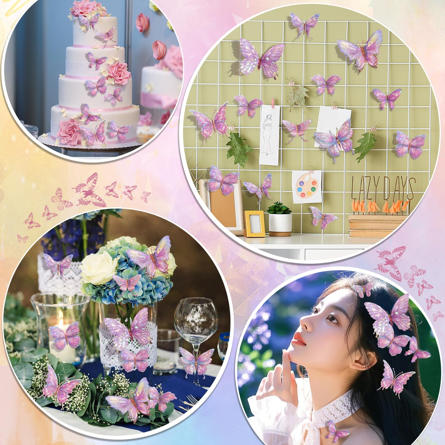 50PCS 3D Butterfly Wall Decor - Removable PVC Wall Stickers, Multi-Size (2.8-3.9 Inch), Purple, For Nursery & Party