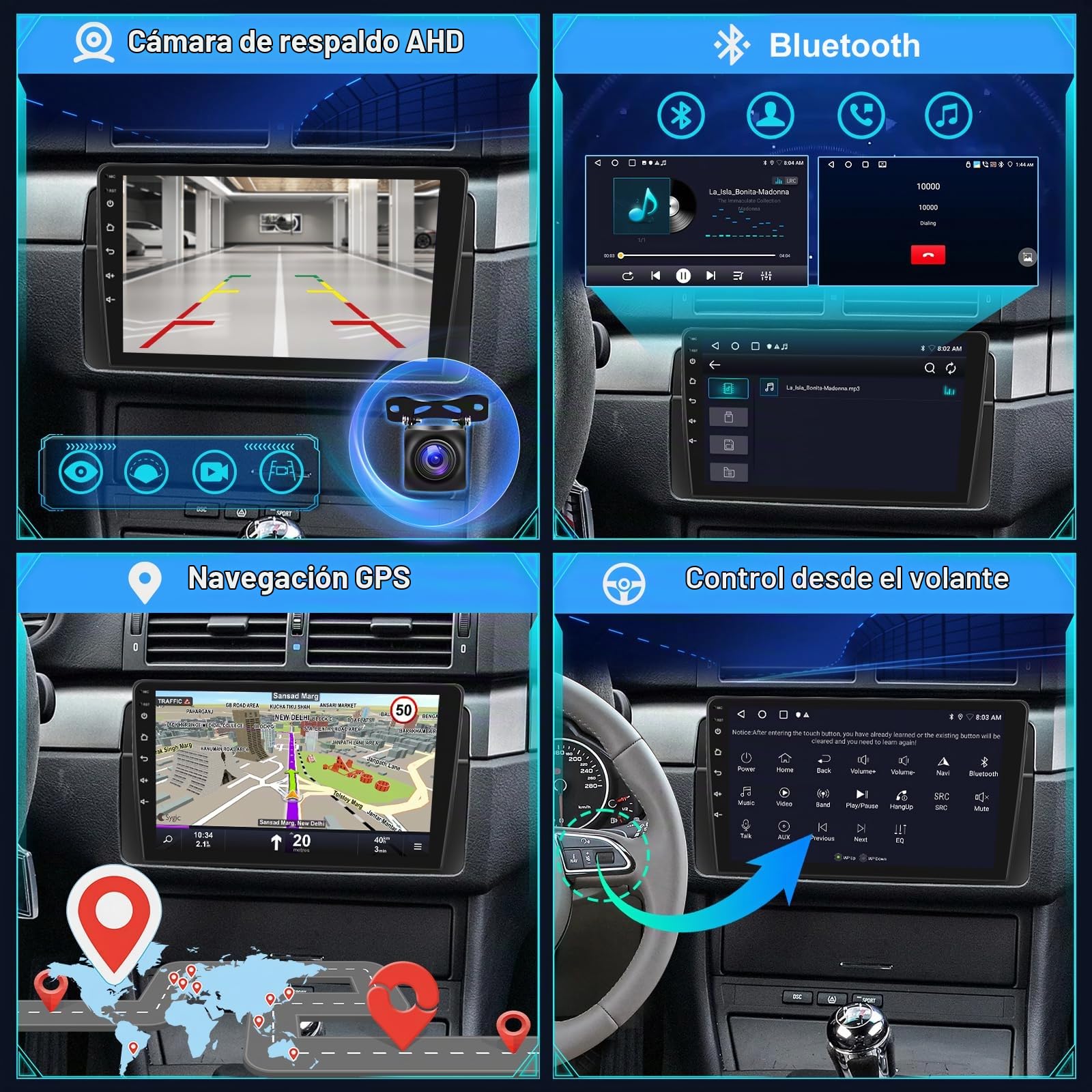 [2+64G] Android Radio de Coche para BMW E46 Series 3 1999-2005 con Inalámbrico Carplay & Android Auto - Radio con Pantalla Táctil de 9 Pulgadas con WiFi DSP FM/RDS Radio SWC + Cámara de Seguridad AHD