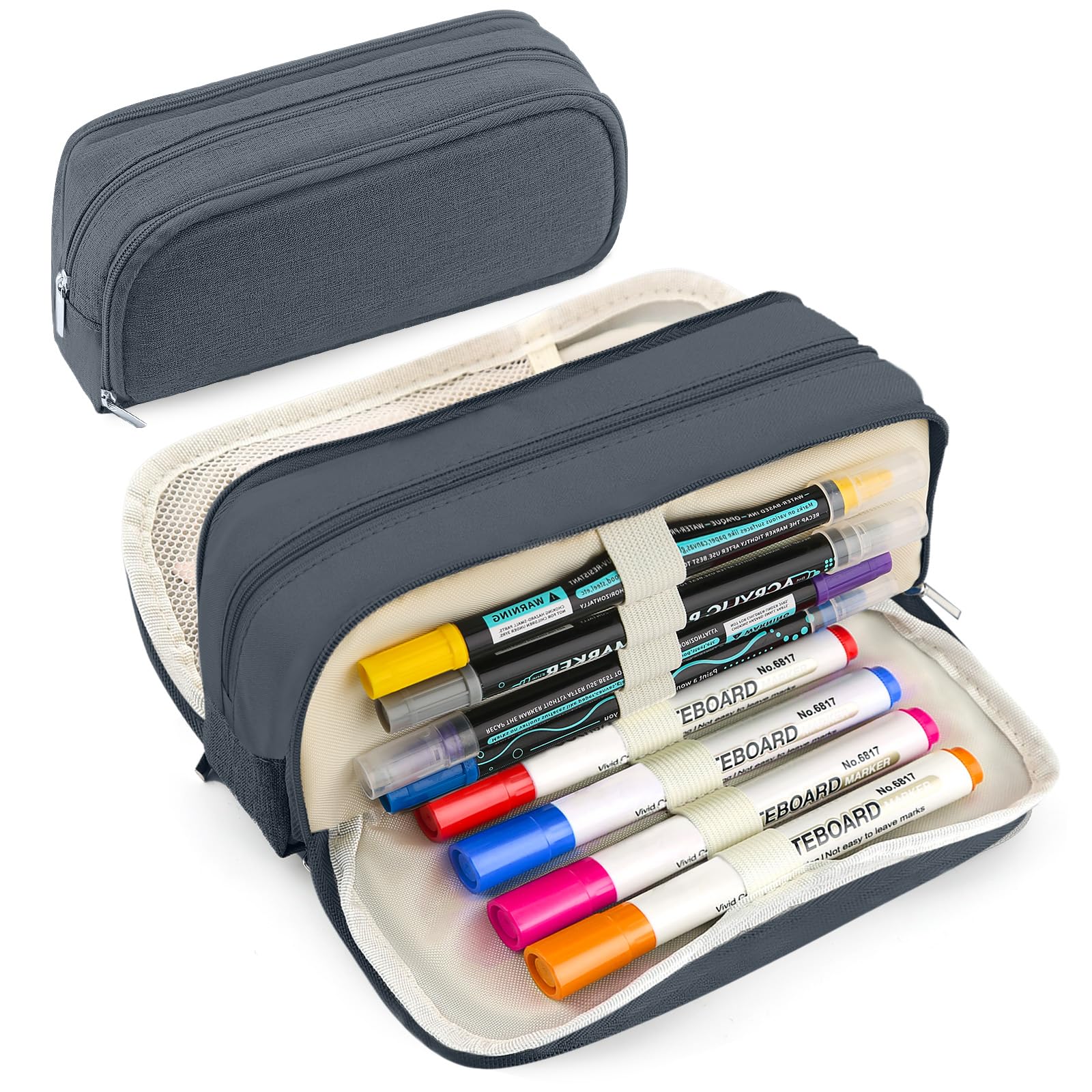 Large Capacity Pencil Case Pencil Pouch Pen Bag with 3 Compartment Stationery Organizer with Zipper, School Supplies Organizer for Teen Adults (Nave blue)