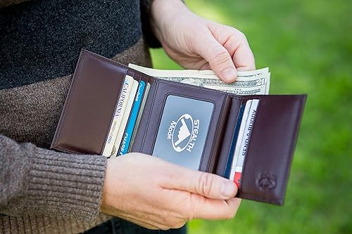 Miniatura 8 de Stealth Mode Cartera de cuero triple RFID para hombres con soporte de identificación abatible, Marrón, Carteras de cuero triple para hombre