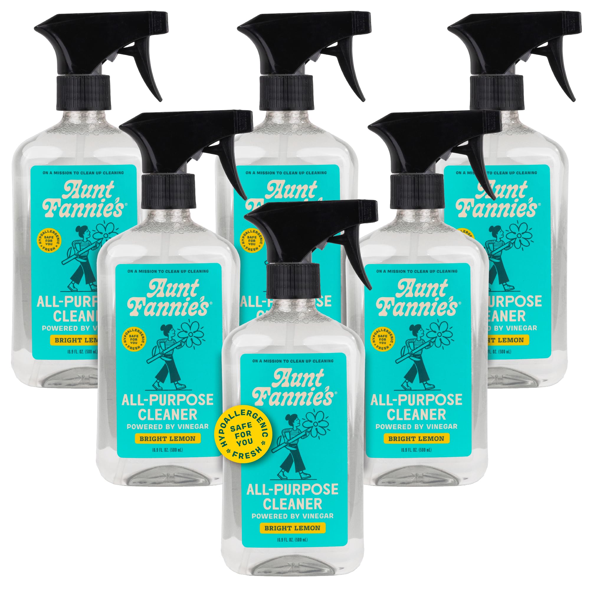 Aunt Fannie's All Purpose Household Cleaner, Multi-surface Spray Cleaner, Powered by Vinegar for Kitchen, Bath, Windows and Countertops, Lemon Scent (Pack of 6) Packaging May Vary