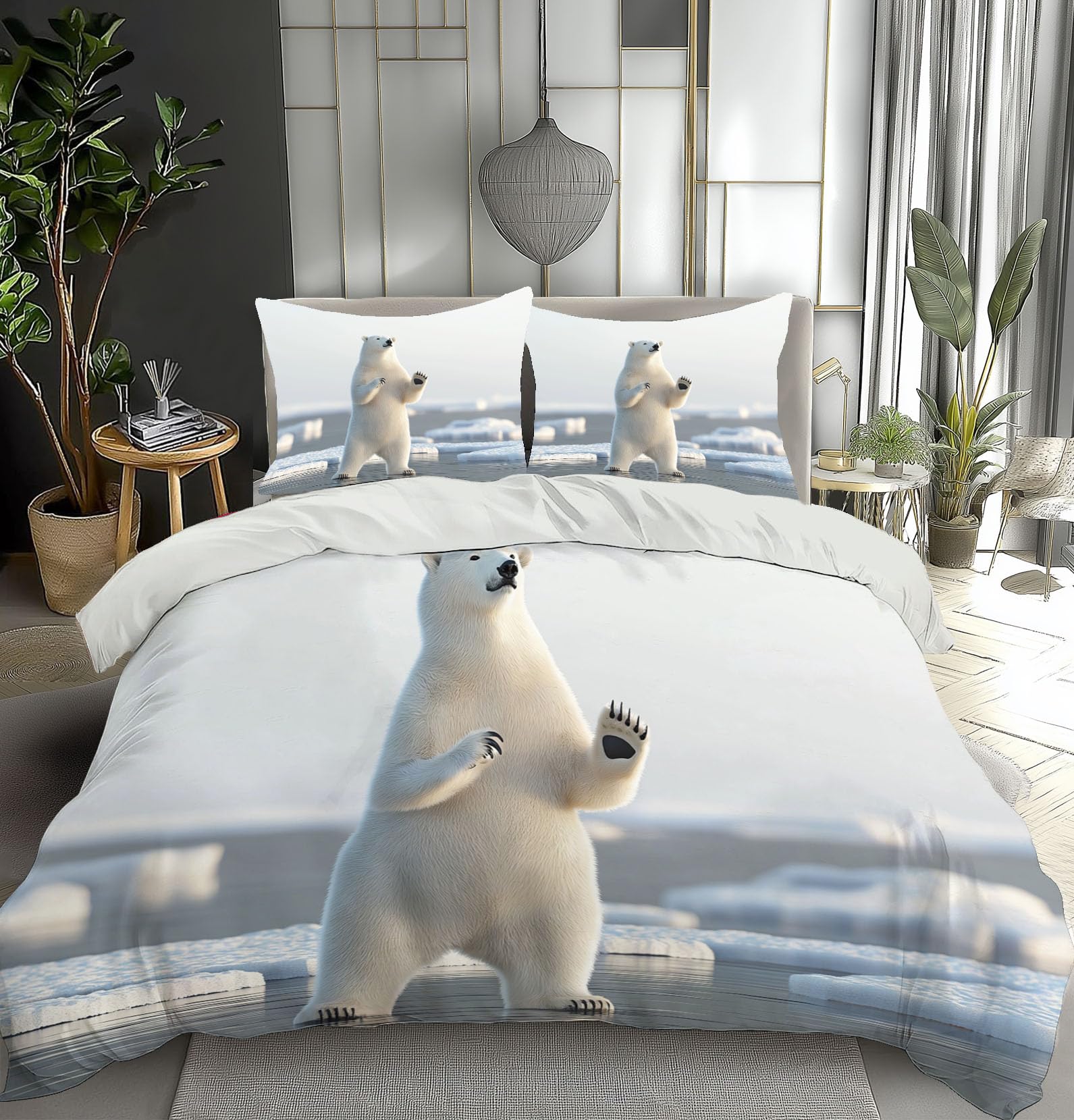 Housse de couette 140x200cm motif ours polaires moderne en microfibre