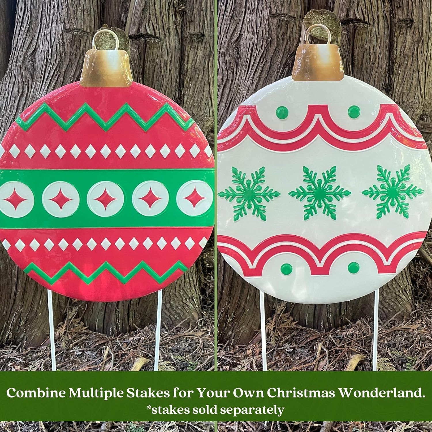 Clovers Metal Christmas Bulb Ornament Yard Stake with Festive Red, Green and White Holiday Yard Sign for Outdoor or Indoor Walkways, Planters and Walls