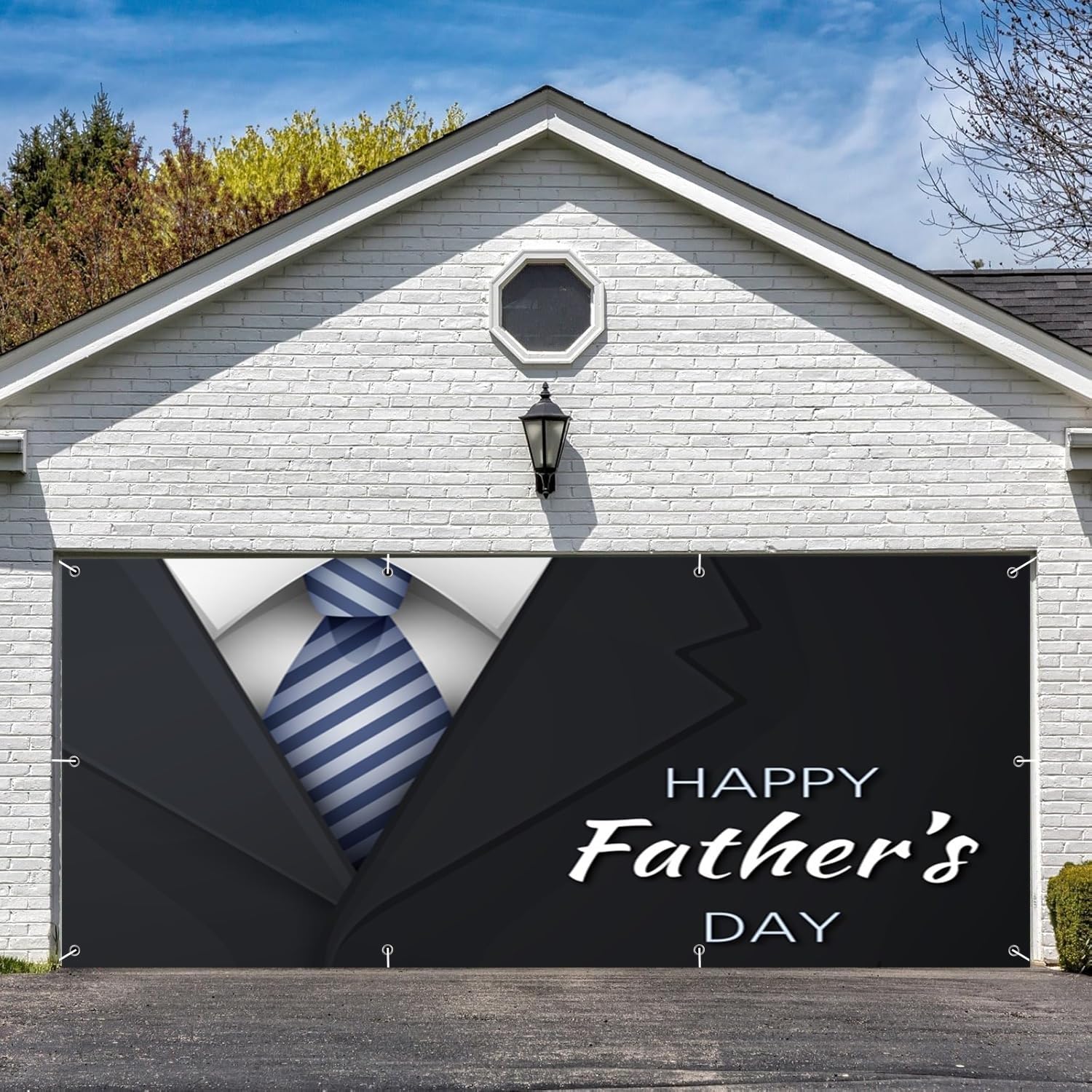 OERJU Happy Father's Day Garage Door Banner Cover Mural Fathers Day Garage Door Decorations Outdoor Wall Cover Black Suit Tie I Iove Dad Thank You Daddy Festival Party Hanging Backdrop 6x13ft