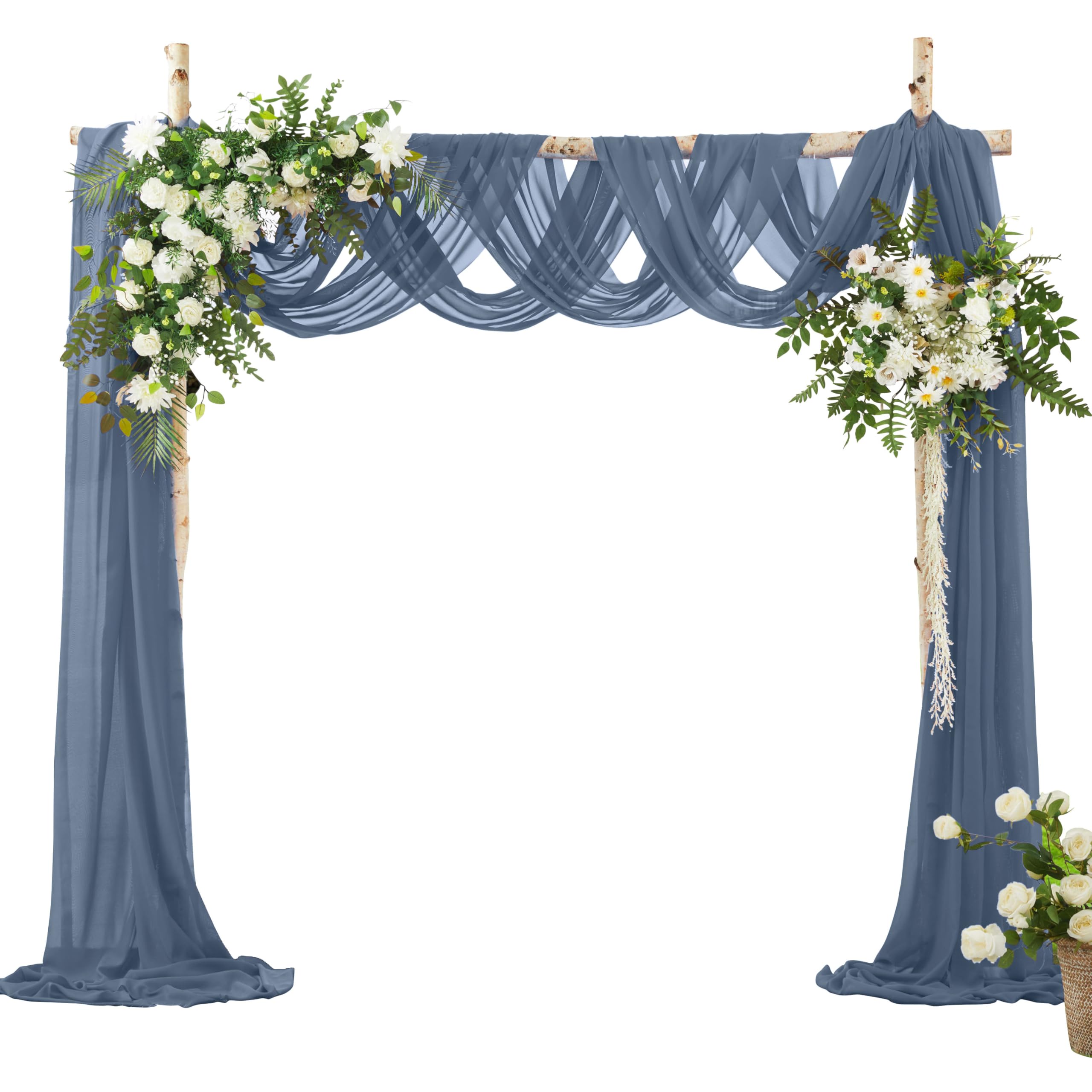 VACVELT Wedding Arch Draping Fabric Dusty Blue Chiffon, 2 Panels Sheer Drapes 30 Inch x 20ft Chiffon Backdrop Curtain Wedding Decor, Outdoor Sheer