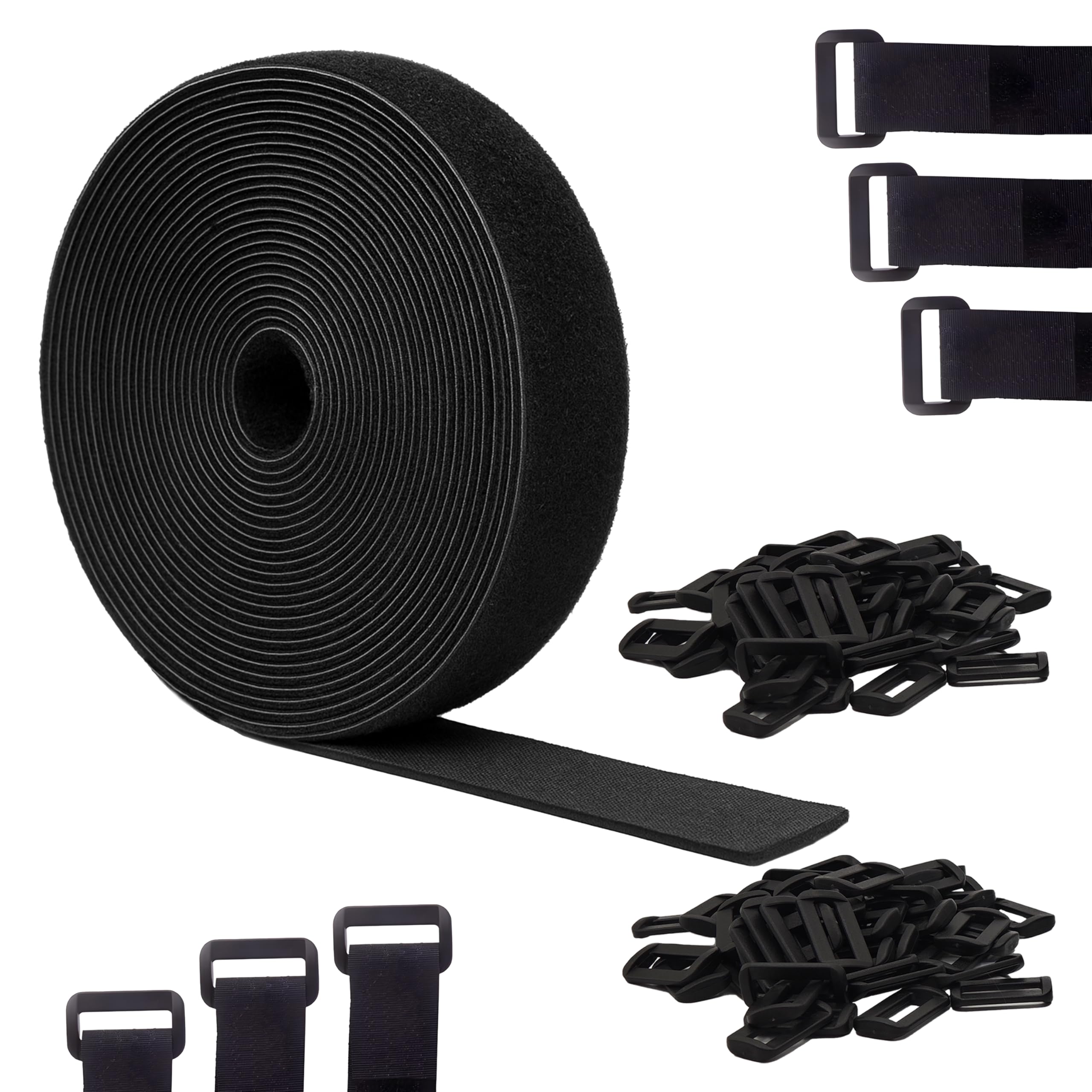 2cm x 10m Adjustable Cable Straps with 50 Buckles, Free-Cut, Reusable Cable Ties Hook and Loop Ties for Cable Management, Wire Organizer, and Cord Tidy