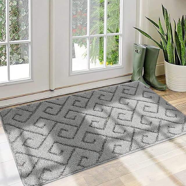 Walensee Indoor Doormat, Front Door Mat for Entrance (50x80cm Light Grey) Machine Washable Entryway Rug, Non Slip Trapper Door Rugs Absorbent Dirt Low Profile Shoes Scraper Inside Floor Mats for Entry