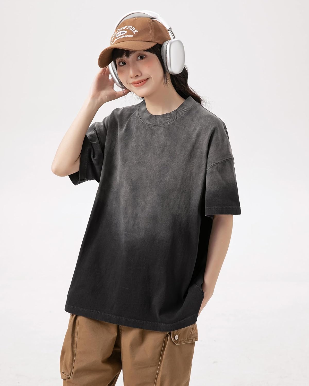 Unisex Cotton T Shirt Gradient Dyeing T Shirts Loose Fit Vintage T-Shirt Oversized Streetwear for Outdoor Wear - Image 5