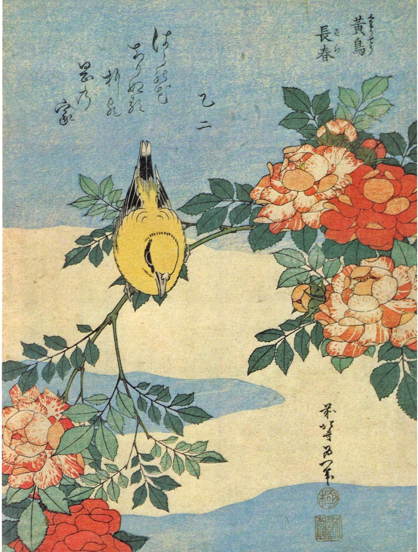PAINTING JAPANESE BIRD FLOWERS FLORAL 30X40 CMS FINE ART PRINT ART POSTER BB8536