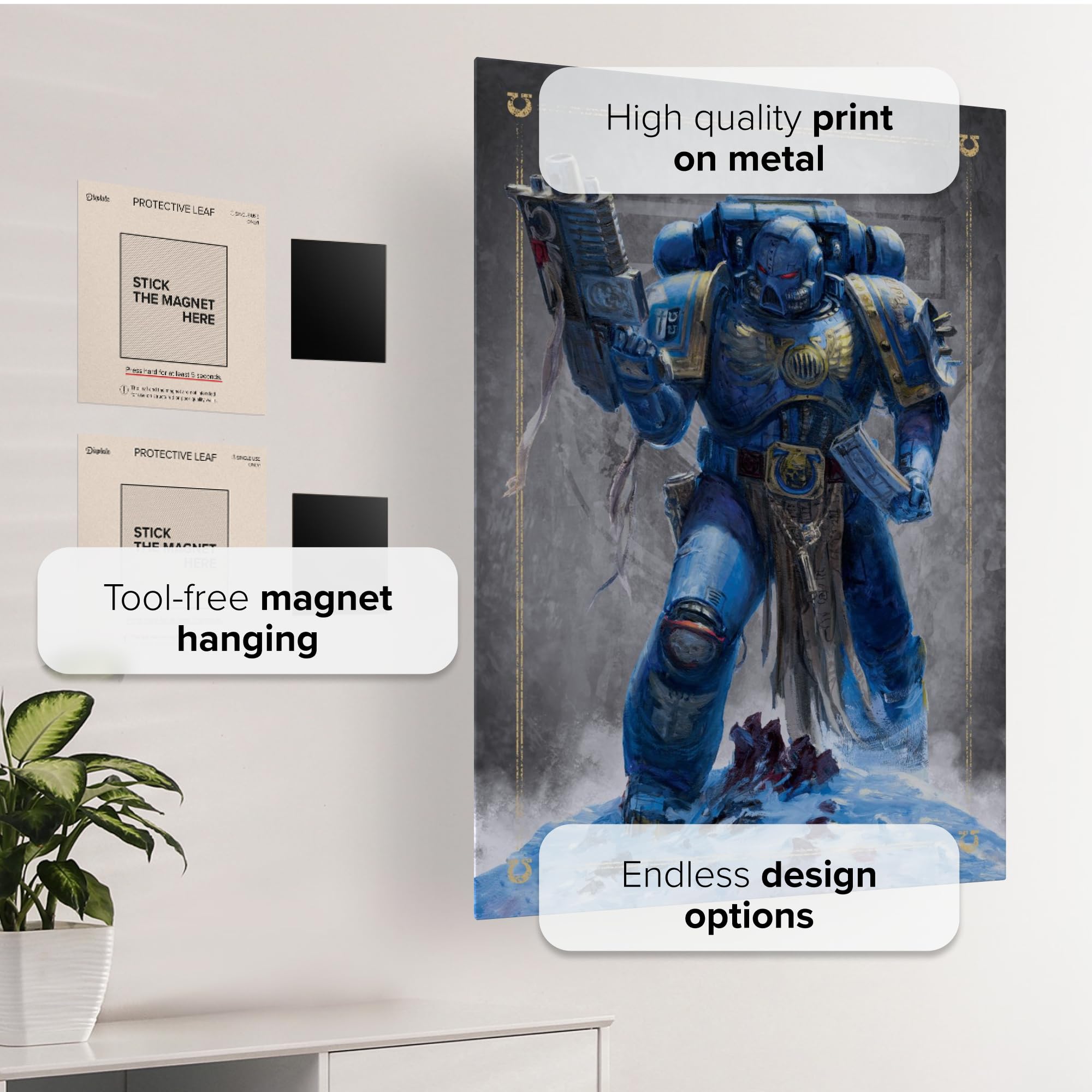 Displate - Poster in metallo - Wall Art - Warhammer - Space Marines - Ultramarine Battle Brother - Größe L - 67,5 x 48 cm Matt