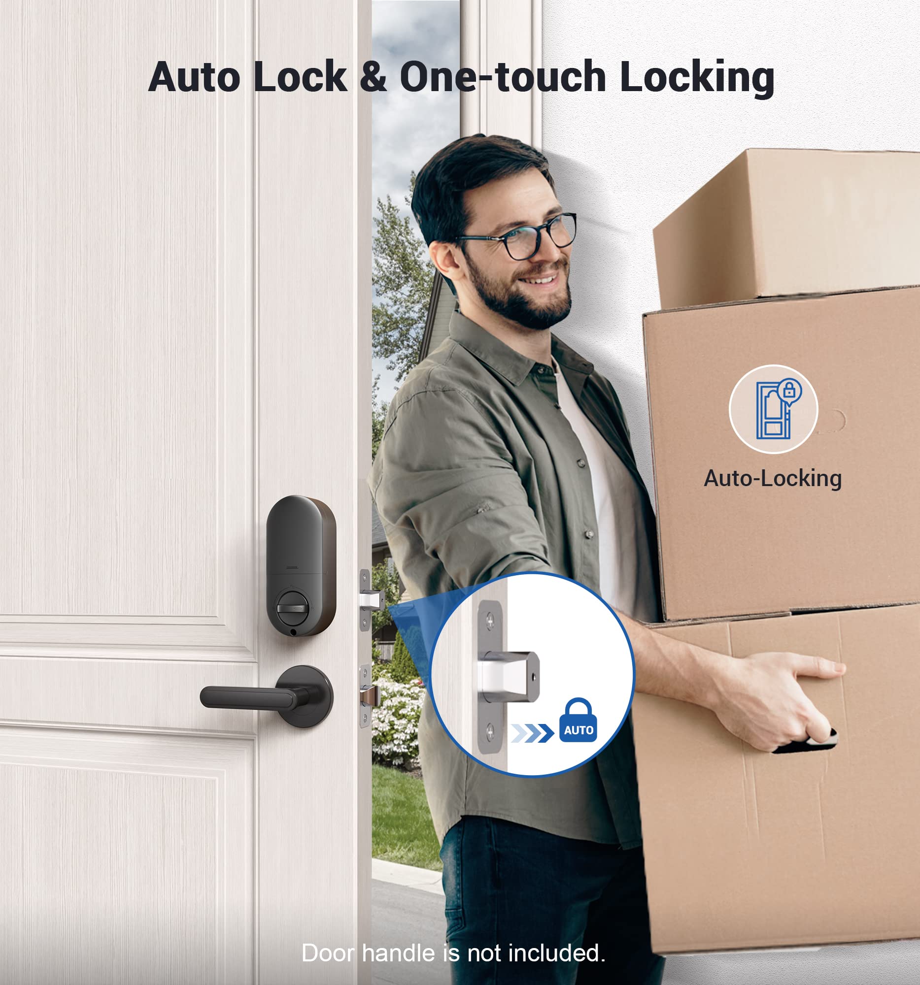 Veise - Cerradura de puerta de entrada sin llave con 20 huellas dactilares, contraseña antimiradas, bloqueo automático, entrada con llave, cerraduras inteligentes para puerta delantera, fácil