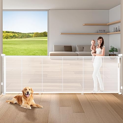 Miniatura 11 de Puertas de bebé retráctiles para escaleras, Pravoluxmax puerta retráctil extra ancha de 78" con varillas de soporte para la casa, puerta de