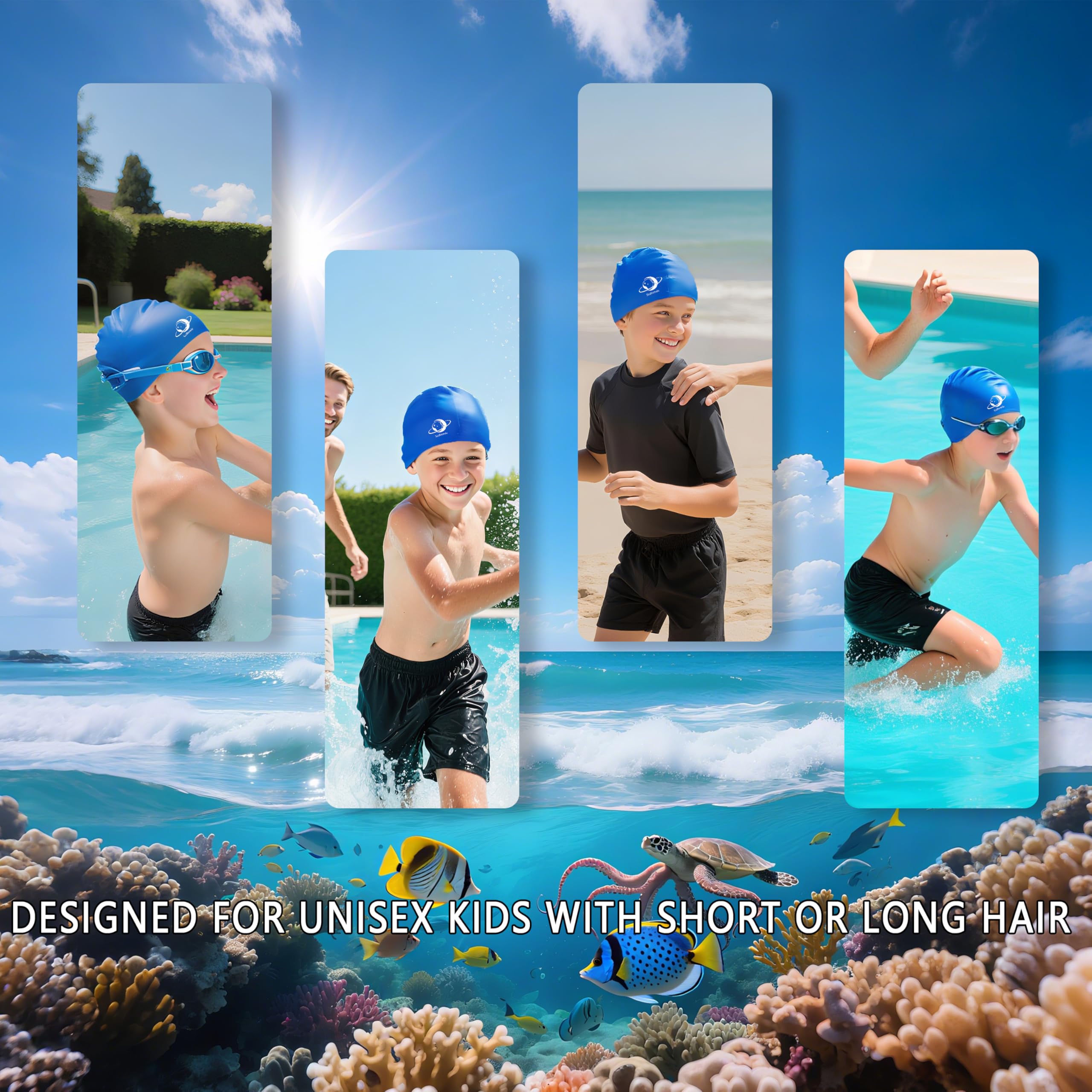 Bonnet de Bain Enfant Silicone Natation Piscine Confortable Souple