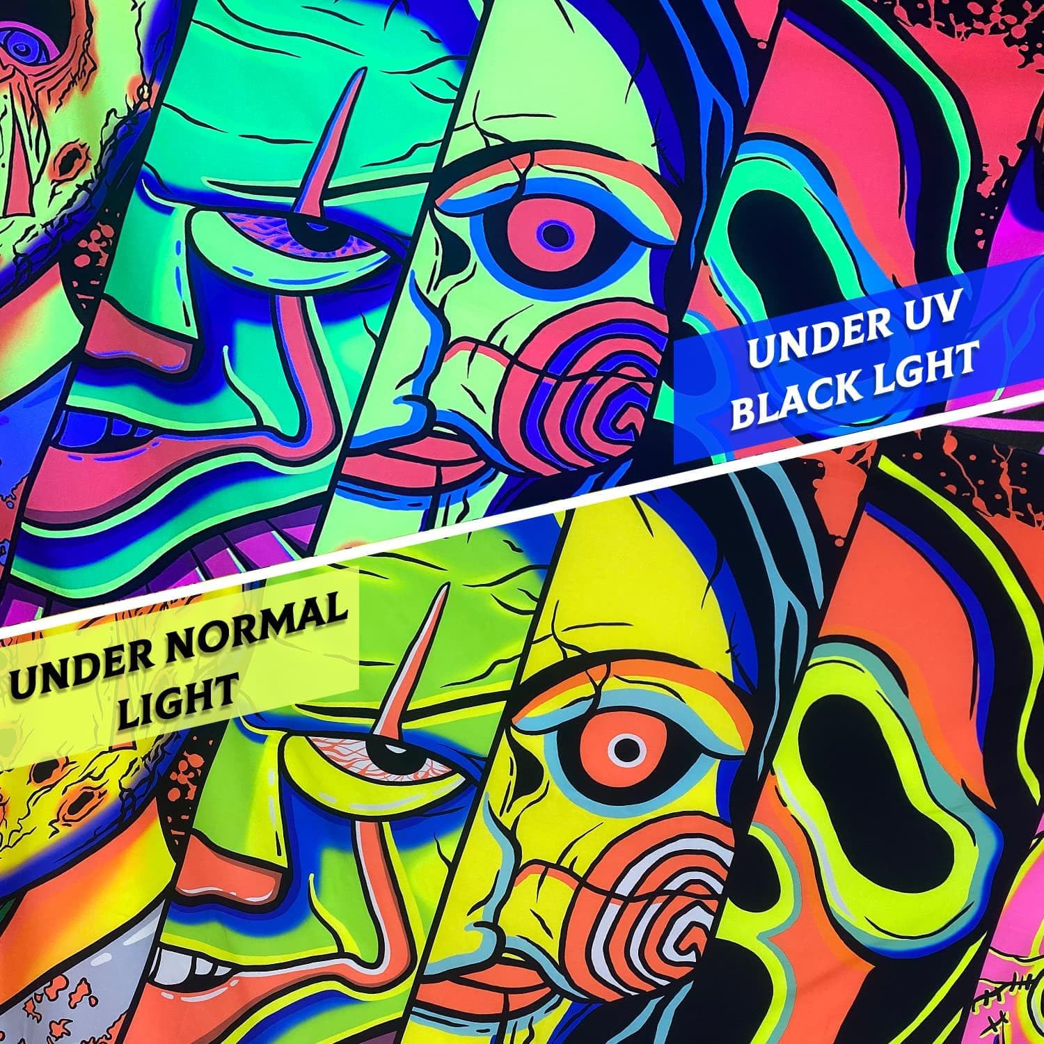 ARTCREATOR Black Light Art Halloween Wall Decor Trippy Blacklight Horror Face Tapestry, UV Reactive Tapestries Glow in The Dark Party Tapestry for Bedroom, Living Room (29" x 37")