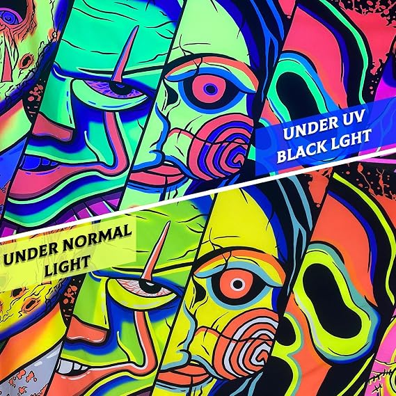 Black Light Art Halloween Wall Decor Trippy Blacklight Horror Face Tapestry, UV Reactive Tapestries Glow in The Dark Party Tapestry for Bedroom, Living Room (29 x 37)