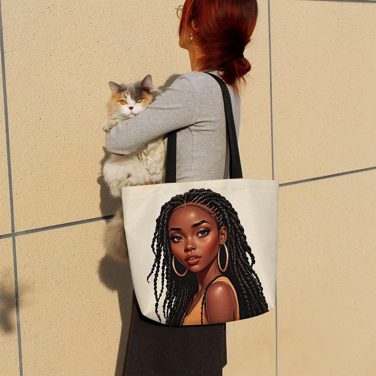 African American Lady Reusable Grocery Tote Bag -9 image 3