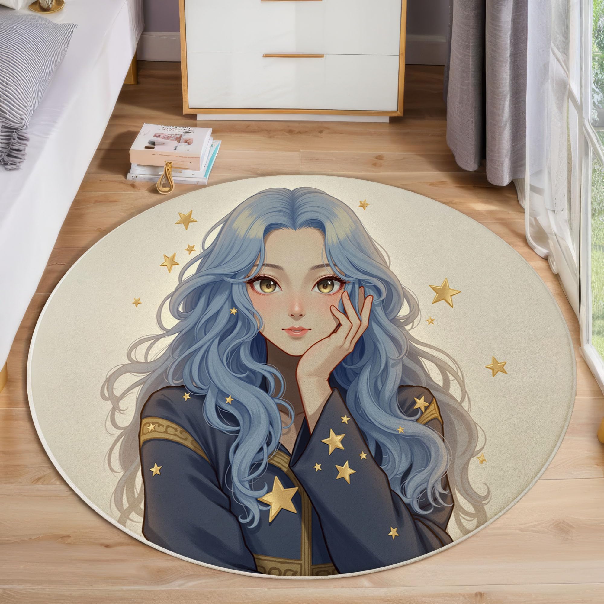 Tapis pour enfants anime rond bleu clair salon doux 80cm