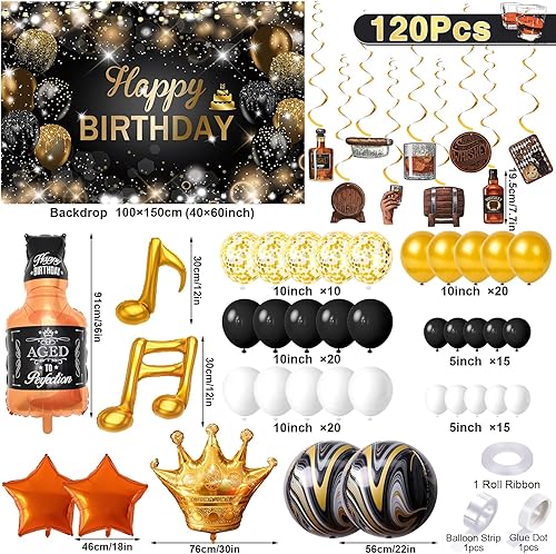 Miniatura 2 de SNLN 120 piezas de decoraciones de cumpleaños de whisky para hombres de edad avanzada, suministros de fiesta, arco de globos de whisky, telón de