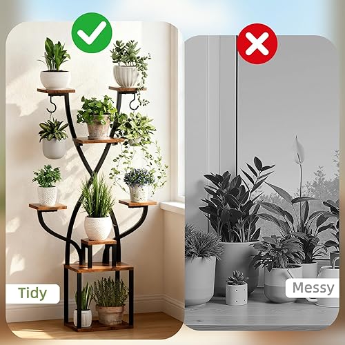 Miniatura 5 de Soporte para plantas de interior con luces de crecimiento, estante de metal de 8 niveles para múltiples plantas, soporte de esquina de 64 pulgadas