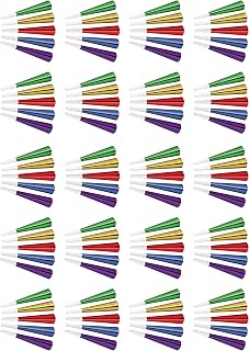 Beistle Foil Horns – 100 Pack, Colorful Party Noisemakers with White Plastic Mouthpieces in Assorted Colors for New Year’s Eve Countdowns, Parties, Parades, Sporting Events, Birthdays and Celebrations