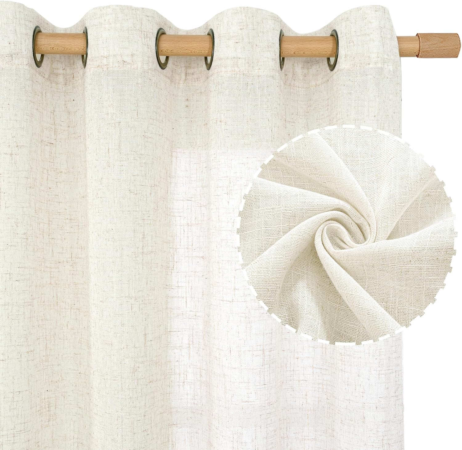 LAMIT Sheer Linen Curtains 63 inches Long for Bedroom, Bronze Grommet Linen Drapes Light Filtering Semi Sheer Curtains for Small Window/Farmhouse, 2 Panels (52 x 63 Inch, Cream) 52"W x 63"L (Pack of 2) Cream