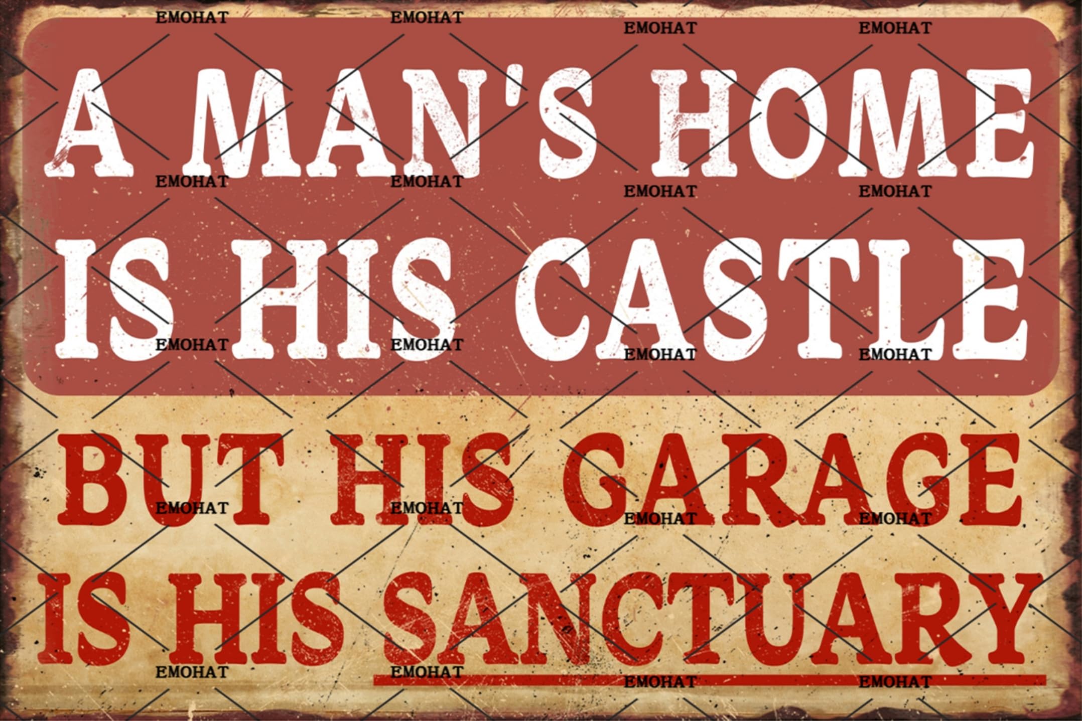 Vintage Metal Tin Sign Funny A Man's Home Is His Castle But His Garage Is His Sanctuary Wall Decor Garage Man Cave Cafe Bar Office Plaque Aluminum 12x8 Inches Custom Private Property Signs Outdoor
