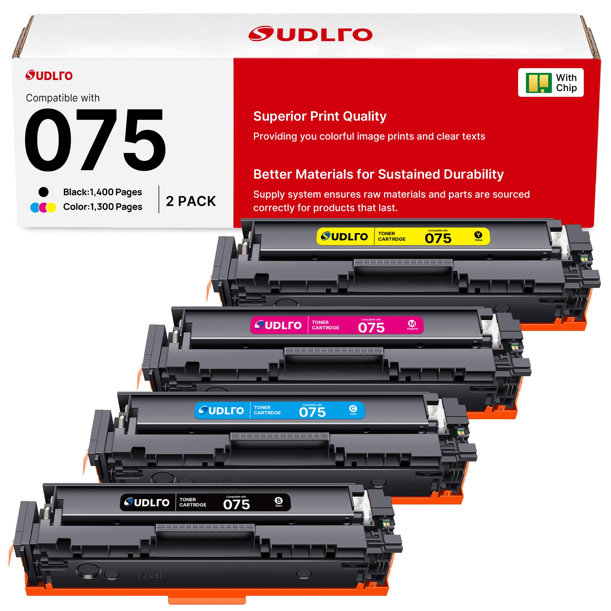 075 Toner Cartridges 4 Pack for Canon MF665Cdw LBP646Cdw with Chip | 075 toner cartridge set 4 pack with chip for Canon imageCLASS MF665Cdw MF663Cdw MF660C LBP646Cdw and LBP647Cdw